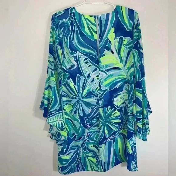 Lilly Pulitzer Rosalia Beckon Blue Palm Passage Crepe Flounce Sleeves size 6 - Picture 13 of 13